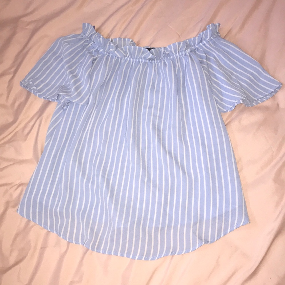 Off the Shoulder Blue and White Striped Top